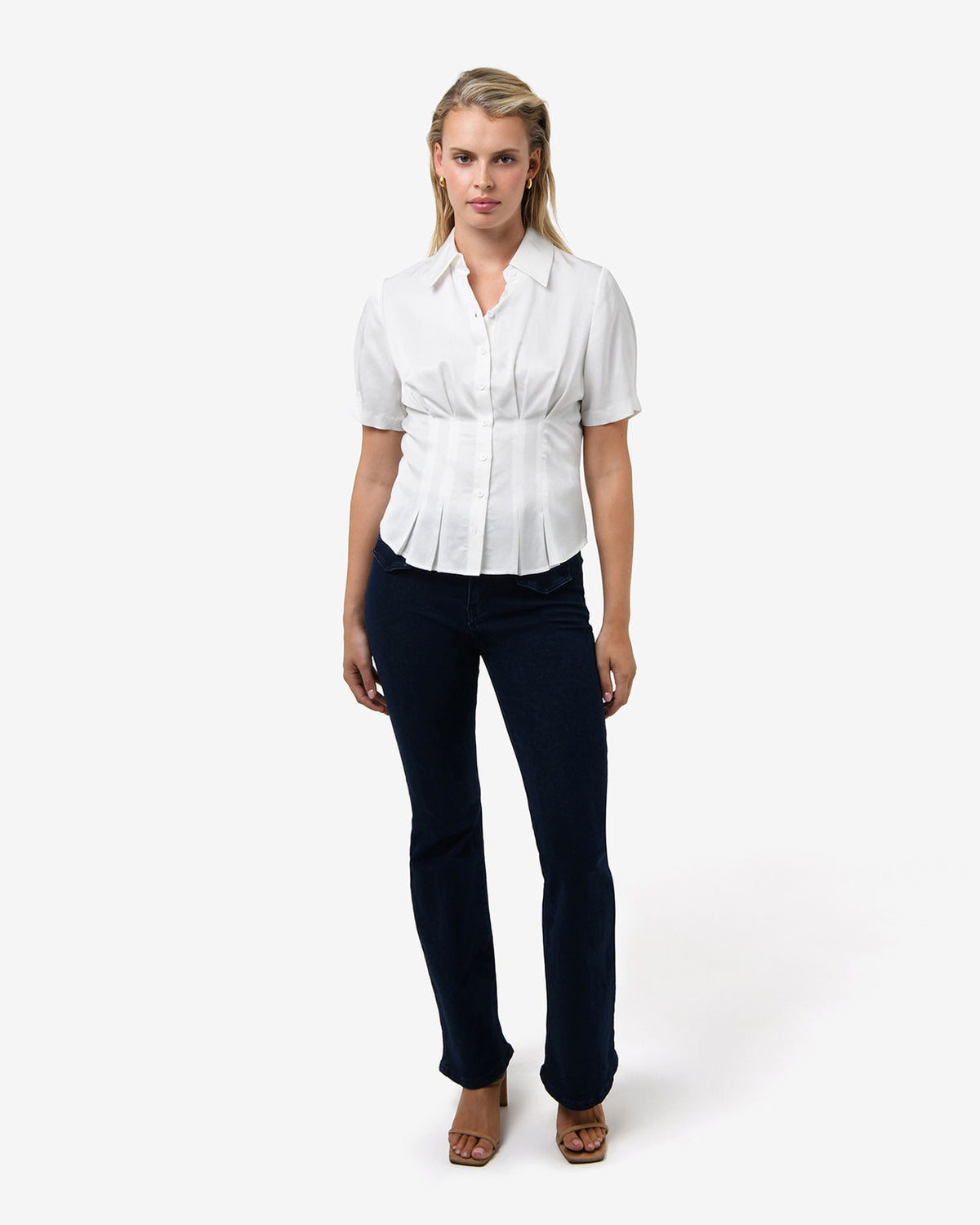 Paige Short Sleeve Blouse in ivory — full-length view