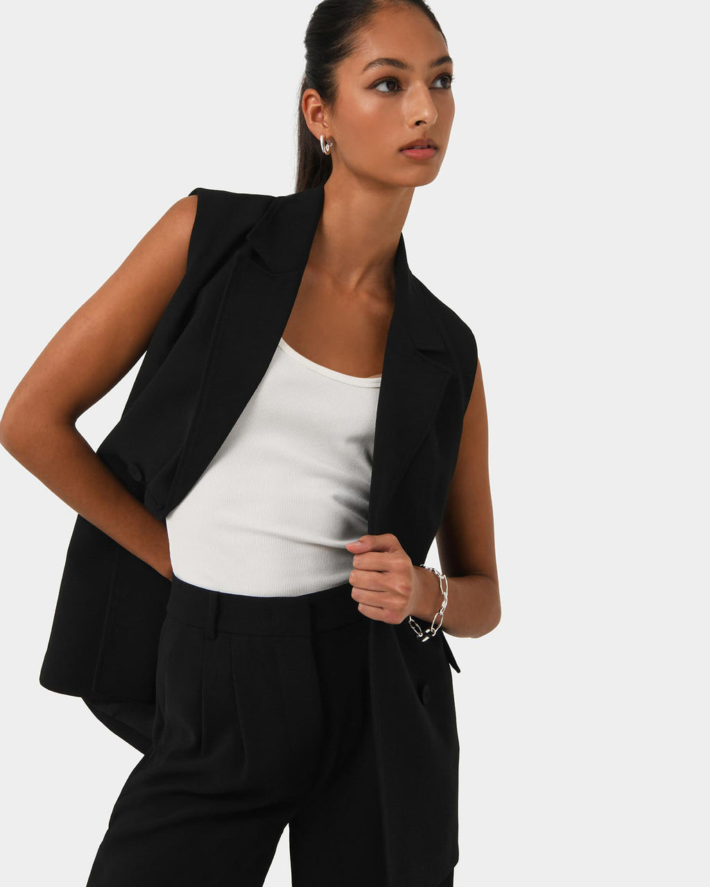Rumy Double Breasted Vest in black — close-up view