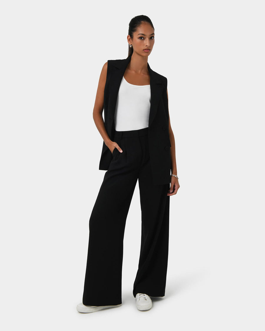 Rumy Double Breasted Vest in black — full-length view