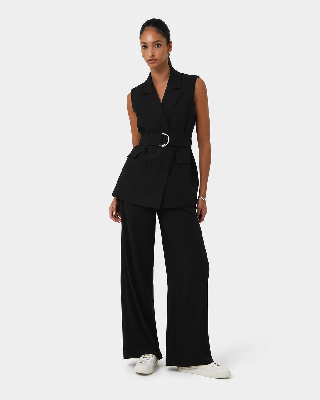 Rumy Double Breasted Vest in black — full-length view 2