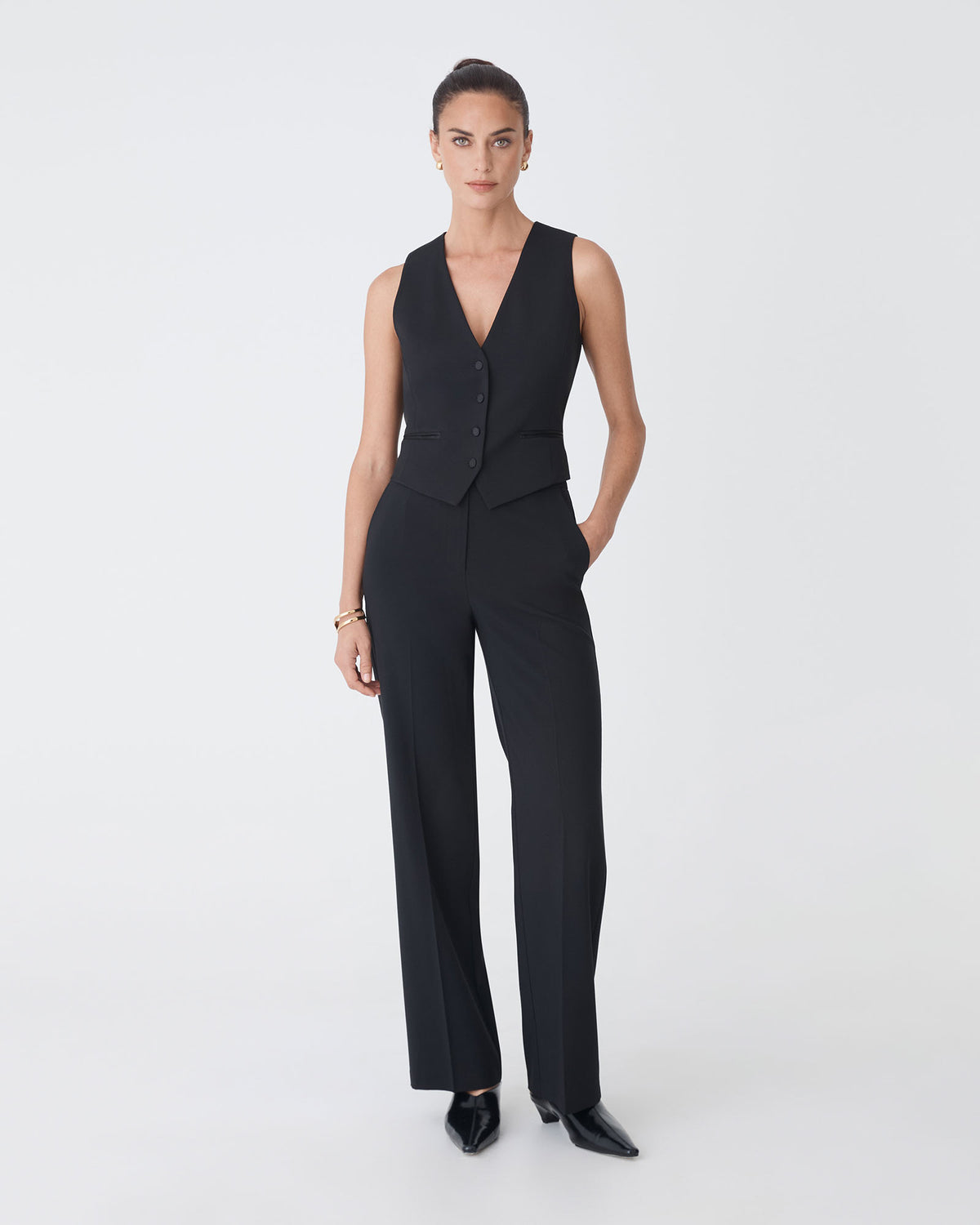 Eve Classic Two Tone Vest in black — full-length view