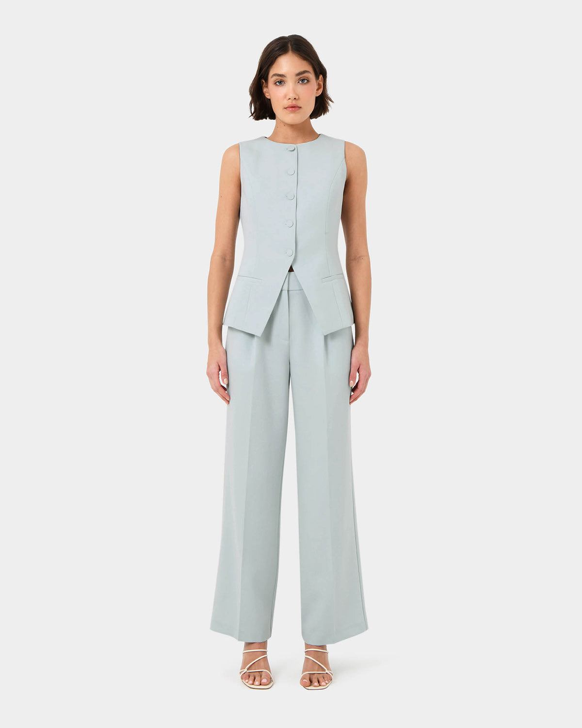 Sofia Longline Vest in baby blue — full-length view