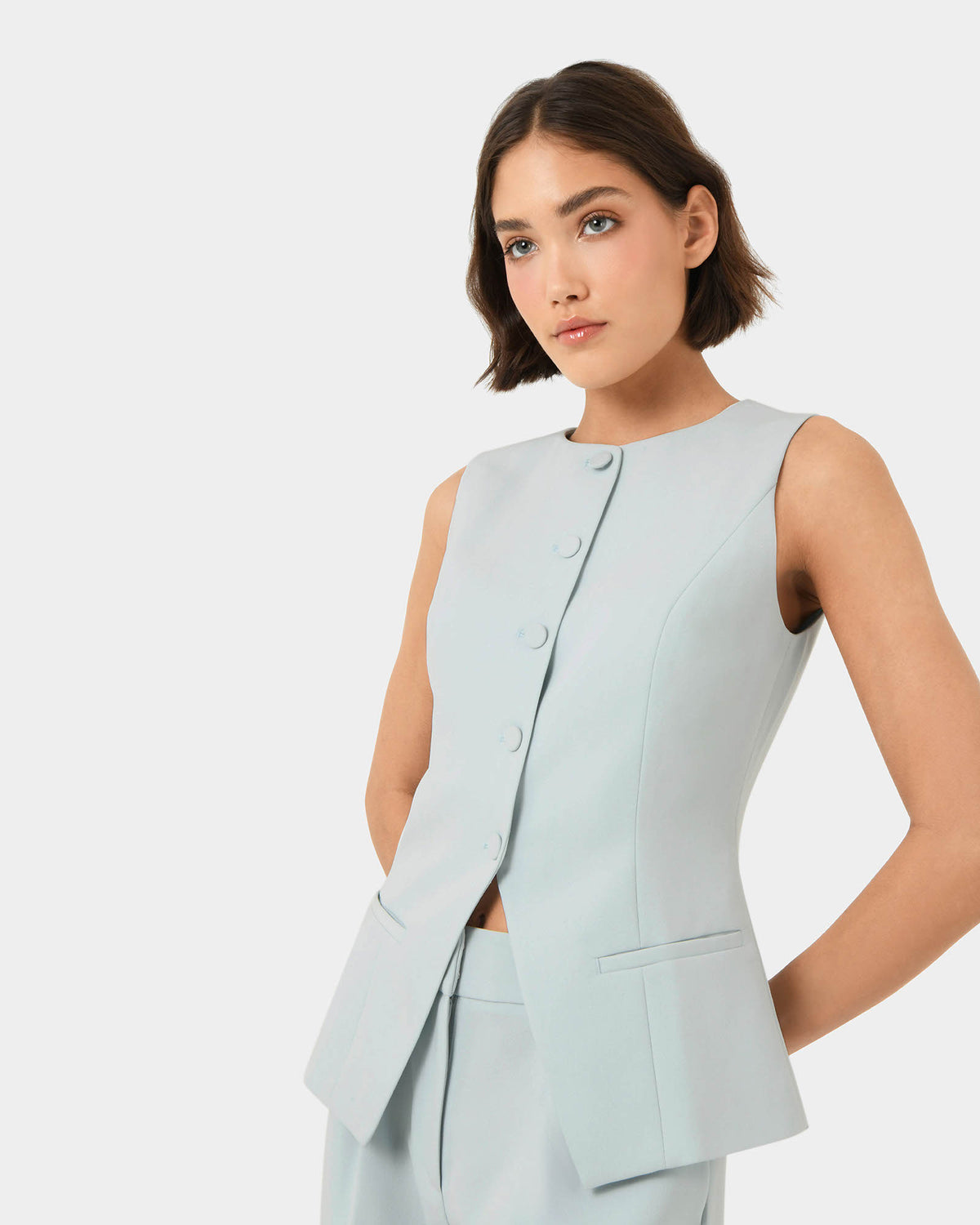 Sofia Longline Vest in baby blue — side view