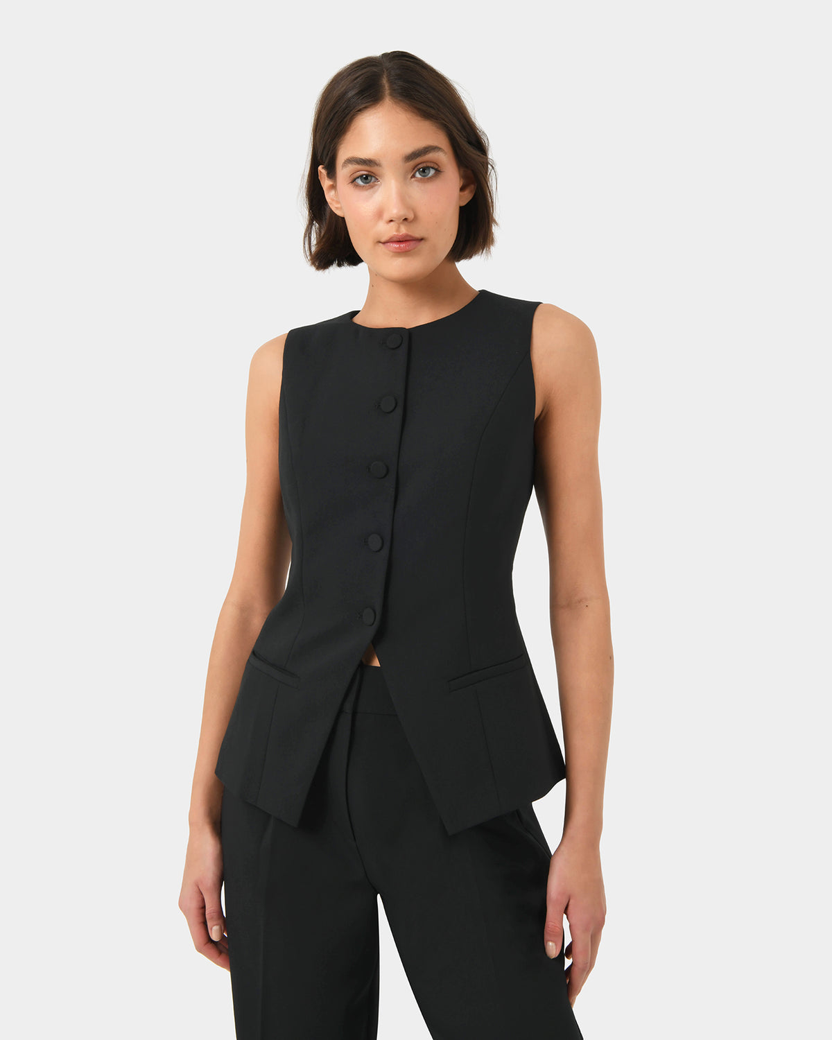 Sofia Longline Vest in black — close-up view