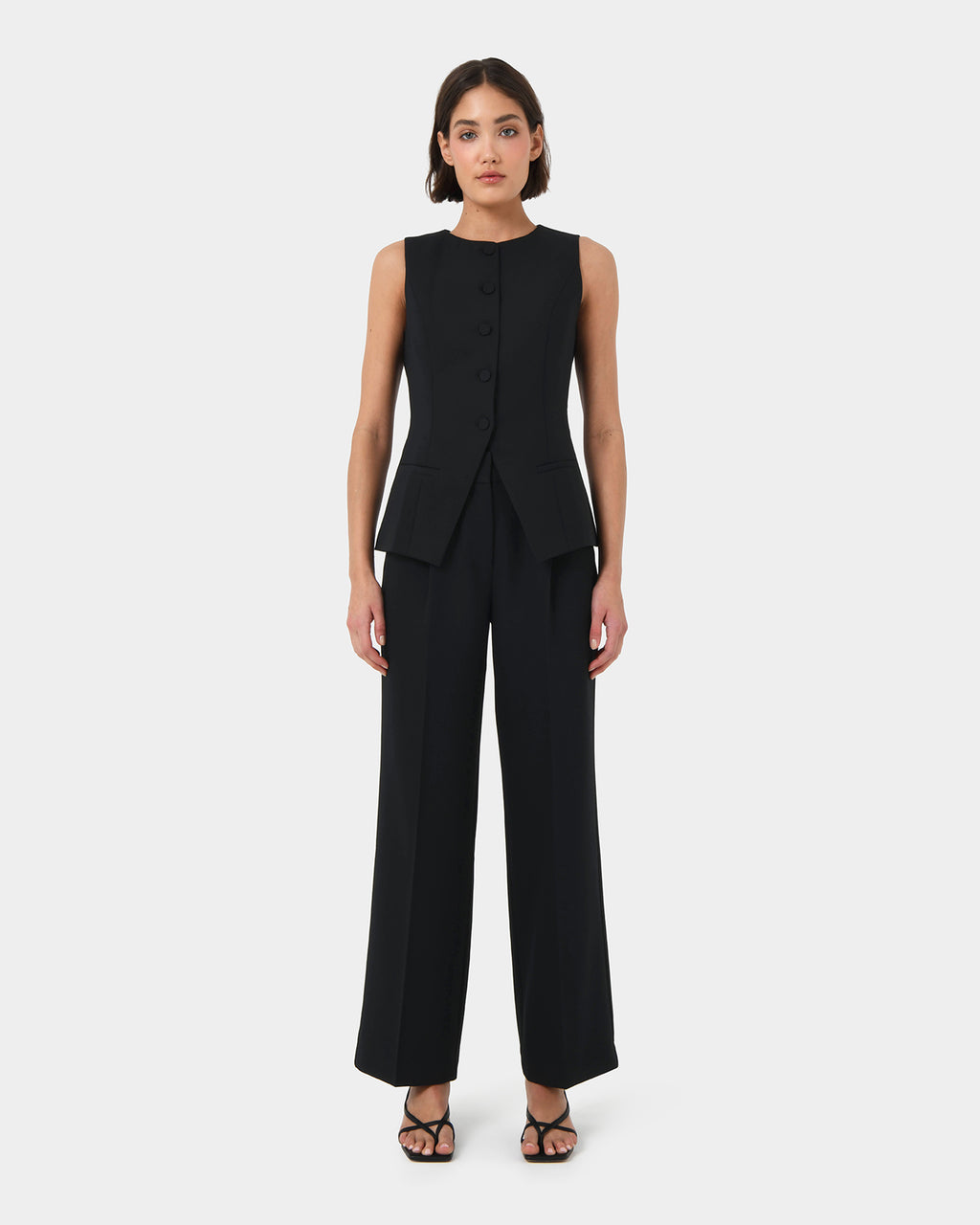 Sofia Longline Vest in black — full-length view