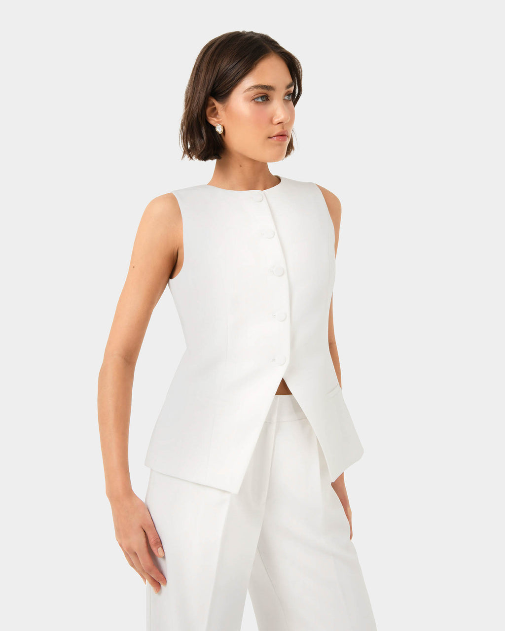 Sofia Longline Vest in ivory — side view