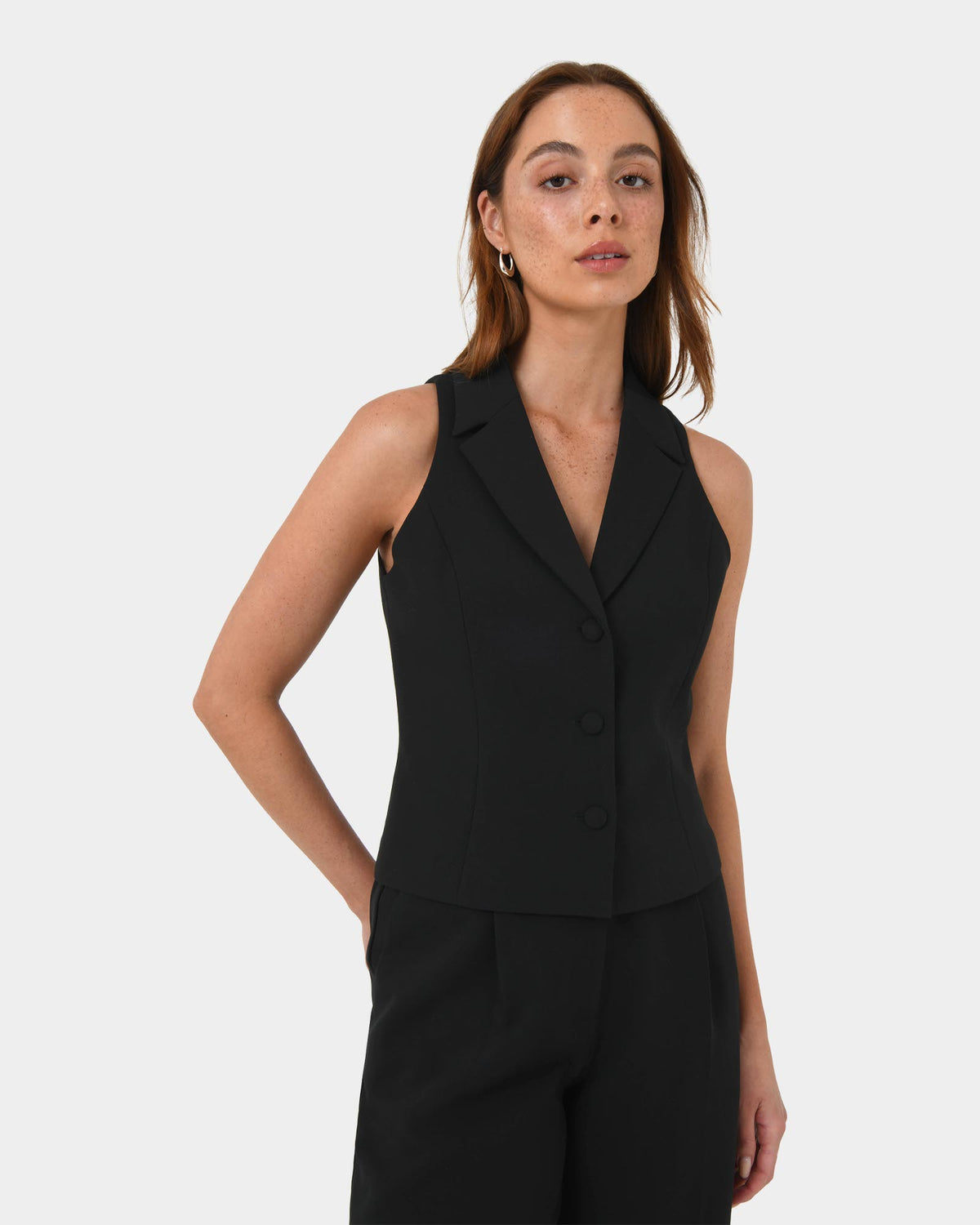 Nikki Tailored Vest in black — close-up view
