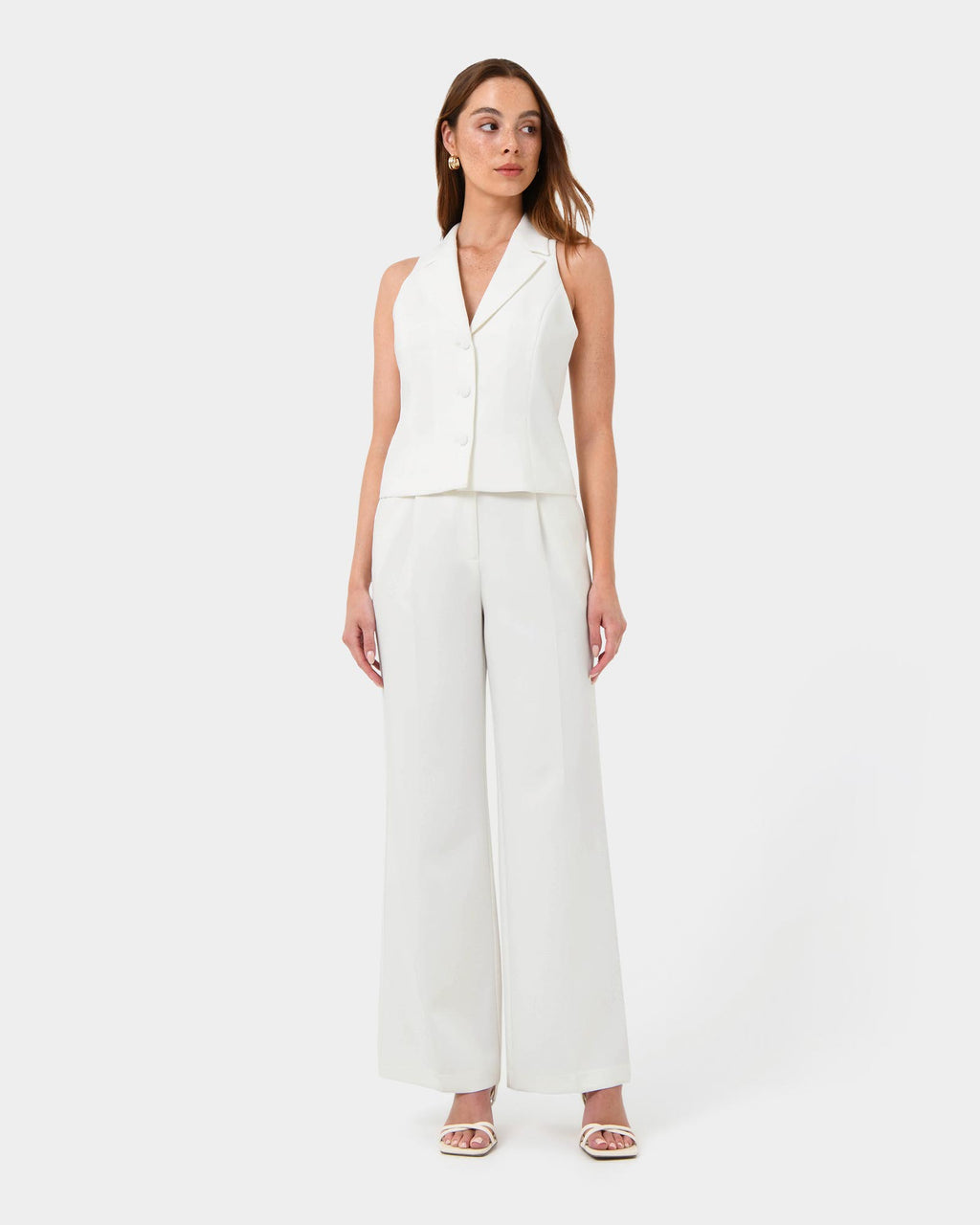 Nikki Tailored Vest in ivory — full-length view