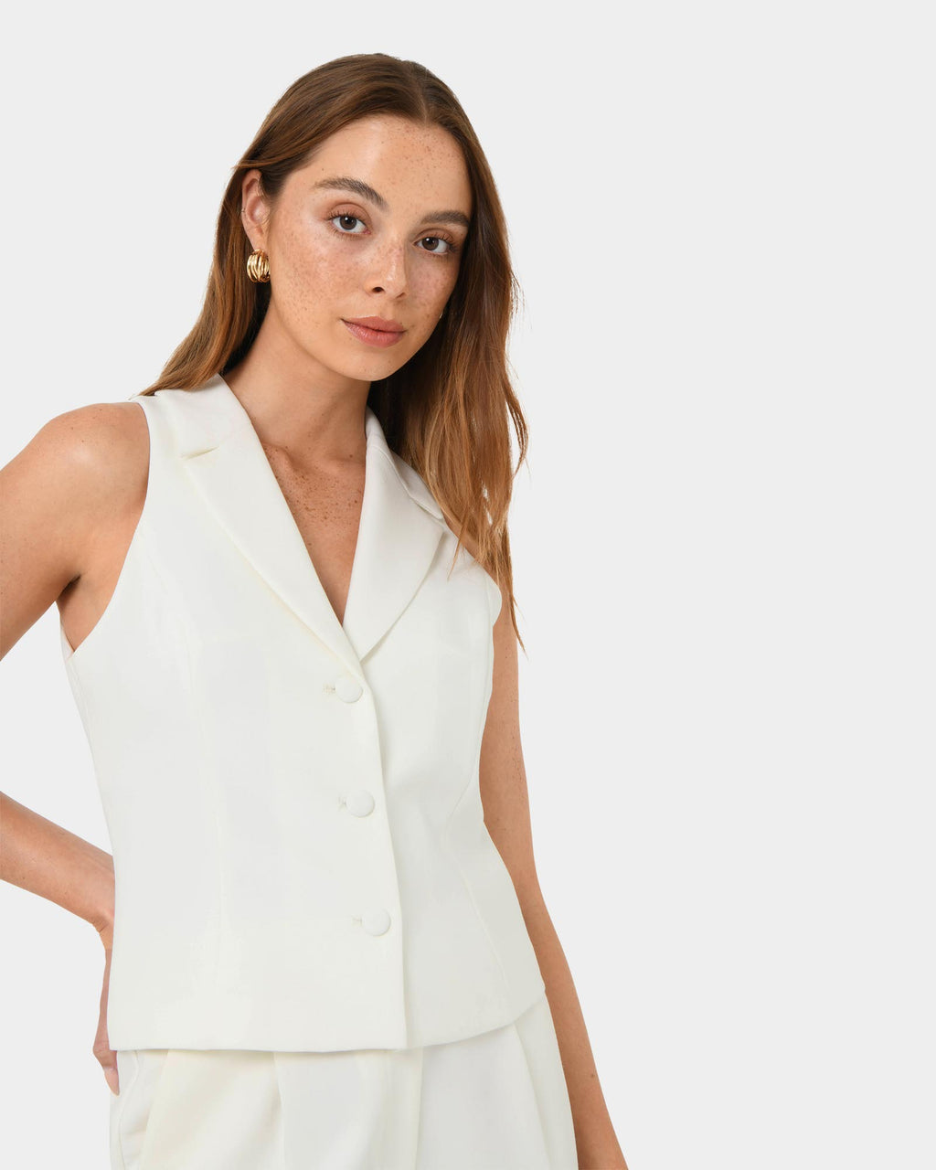 Nikki Tailored Vest in ivory — side view
