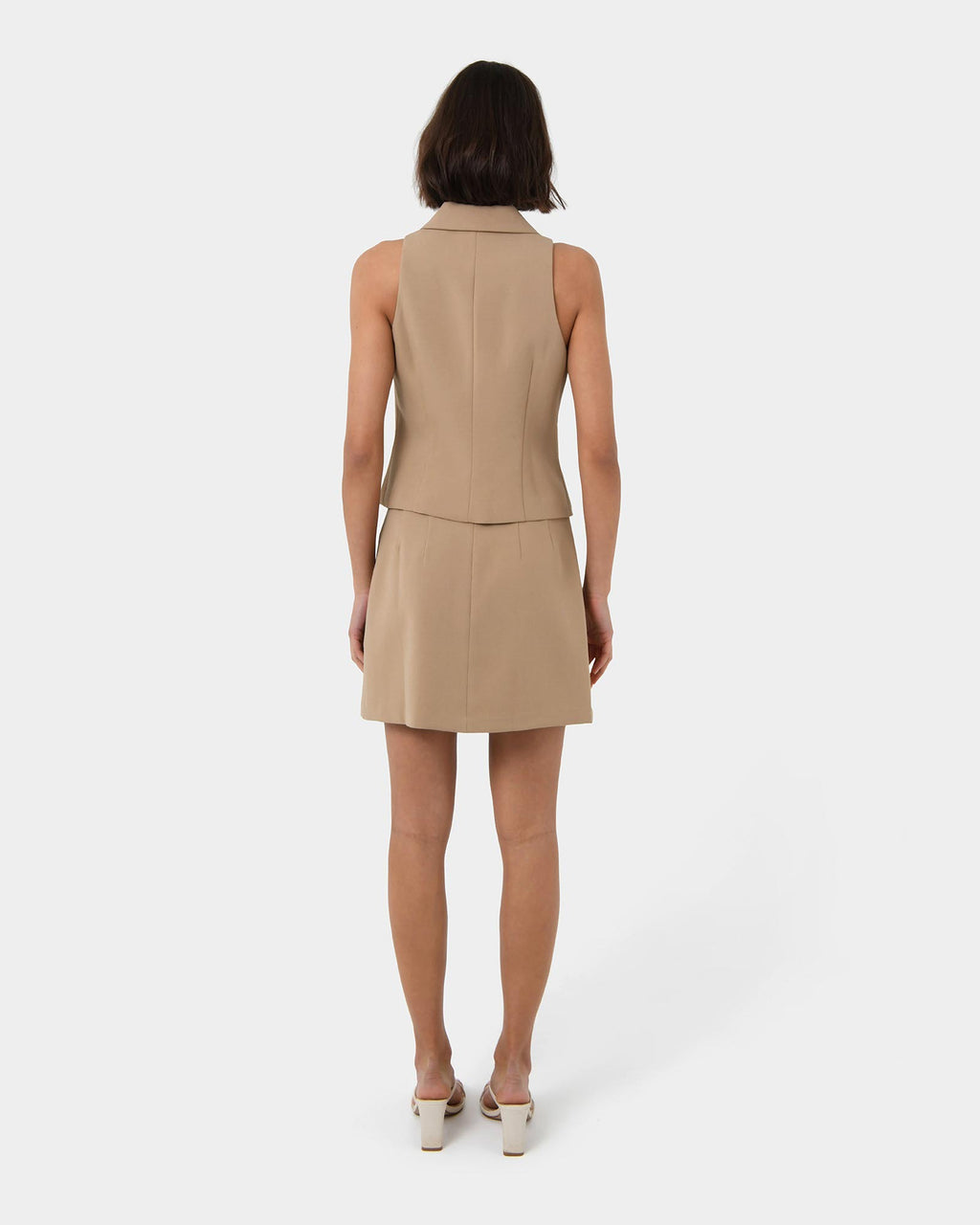 Nikki Tailored Vest in warm taupe — back view