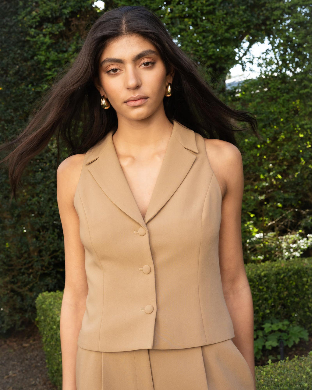 Nikki Tailored Vest in warm taupe — alternate view