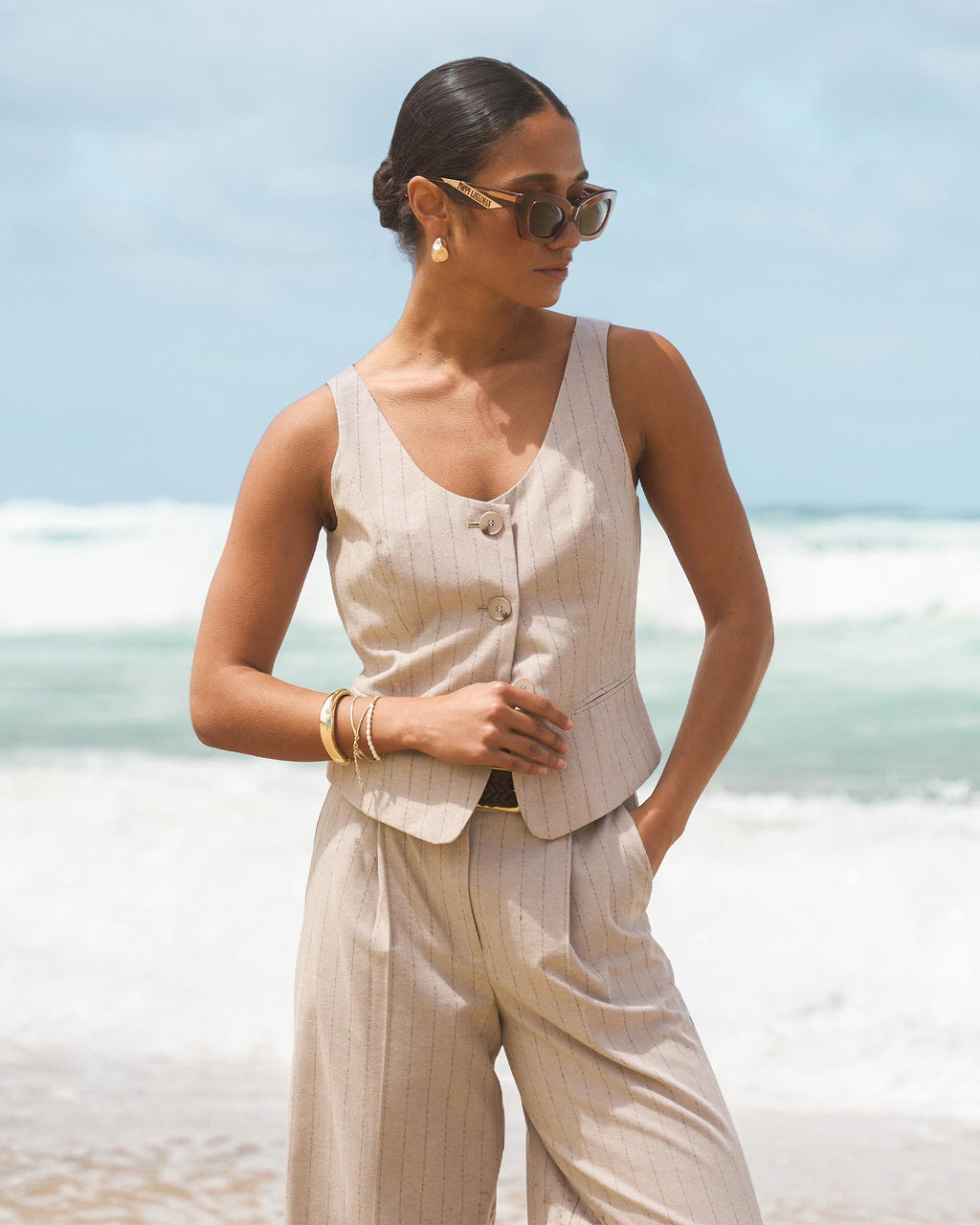 Ria Stripe Cotton Blend Vest