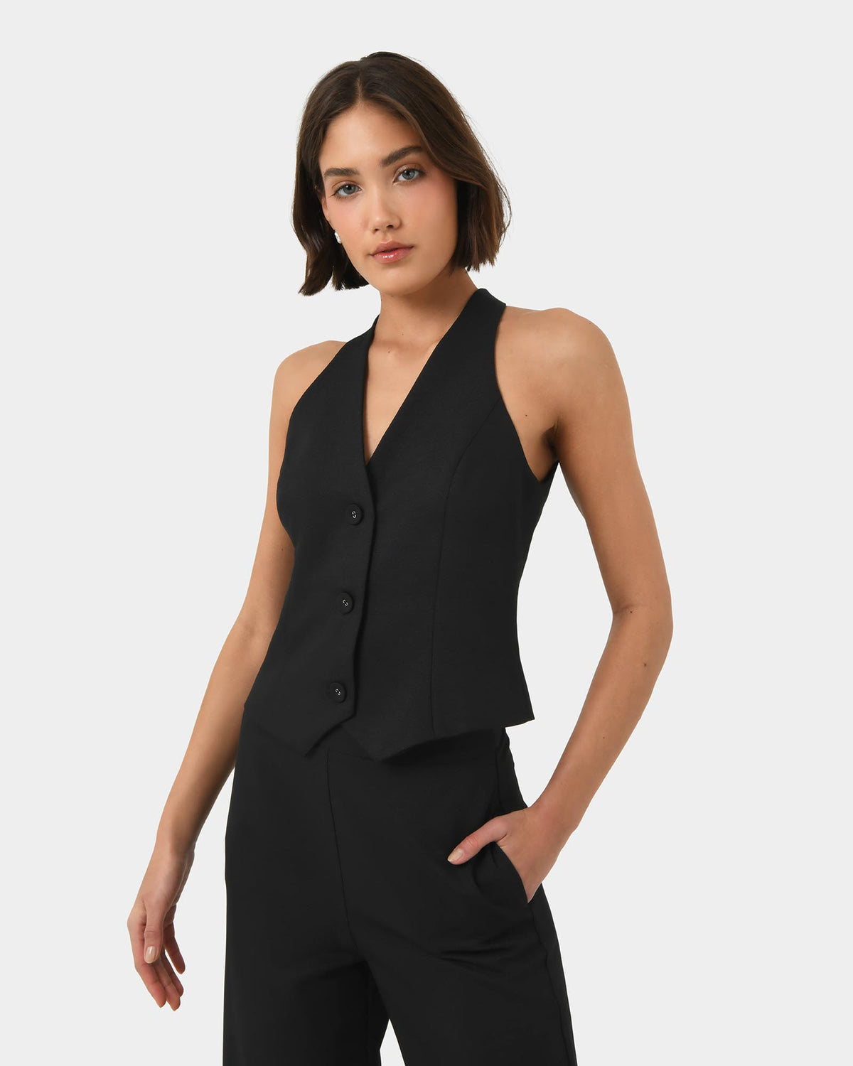 Lexee Tailored Vest in black — close-up view 2