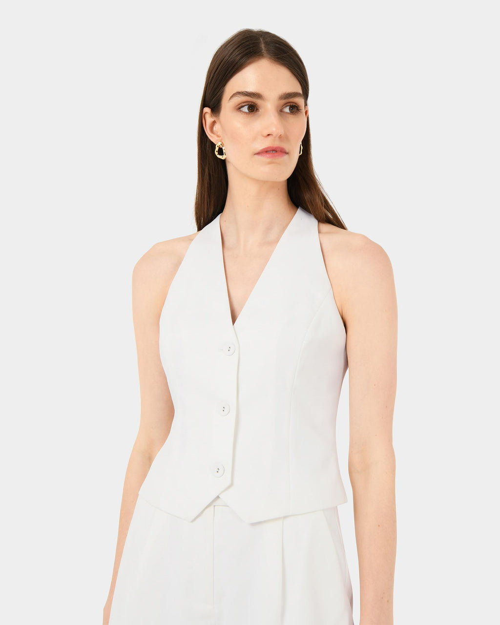 Lexee Tailored Vest in ivory — close-up view