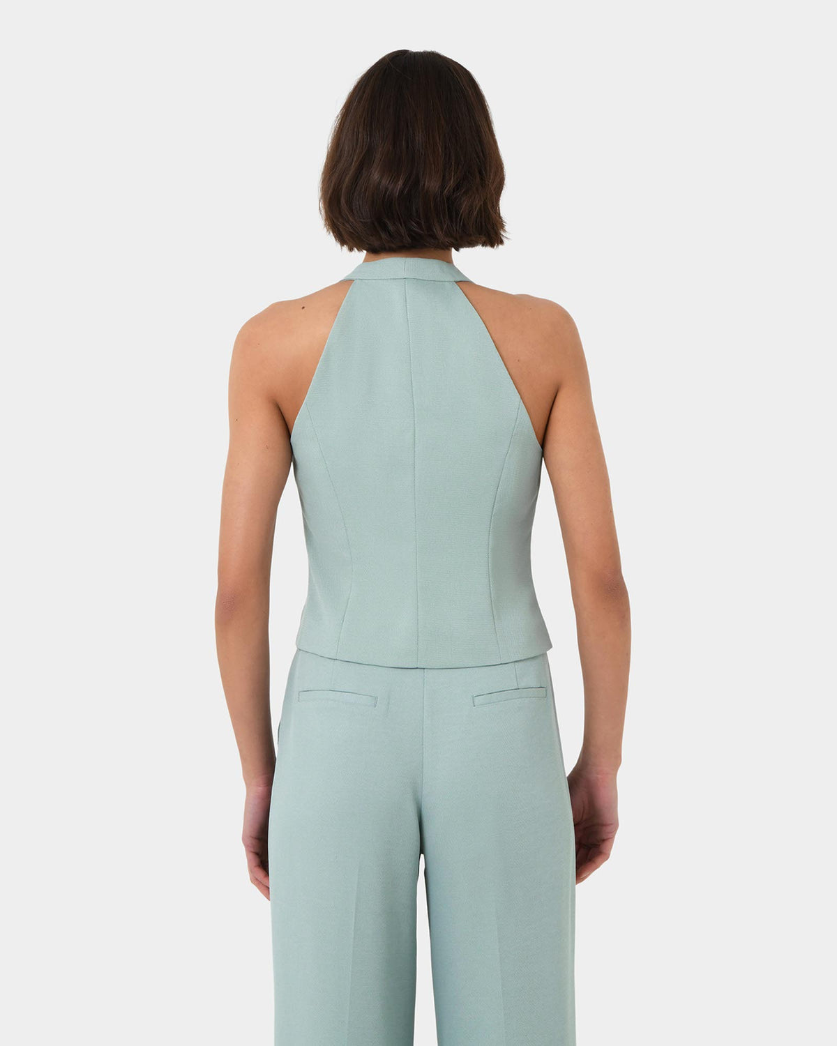 Lexee Tailored Vest in sage — back view