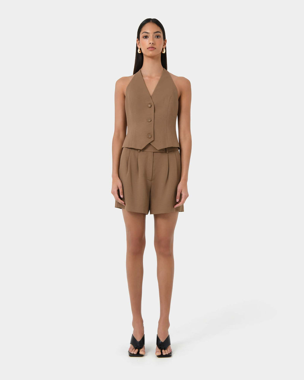 Lexee Tailored Vest in tobacco — full-length view