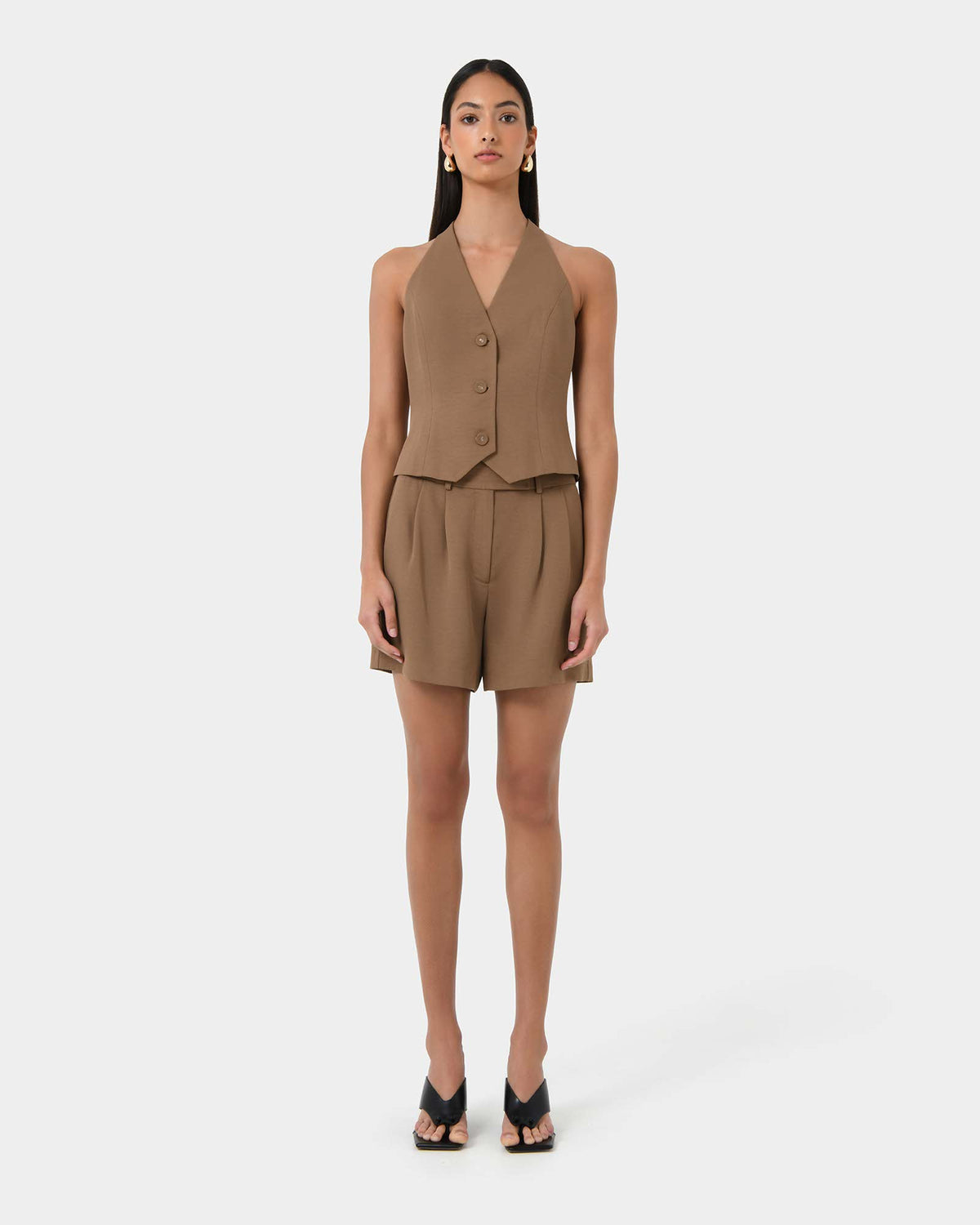 Lexee Tailored Vest in tobacco — full-length view