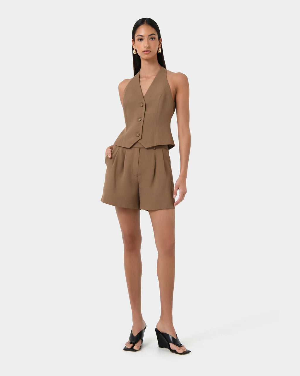 Lexee Tailored Vest in tobacco — full-length view 2