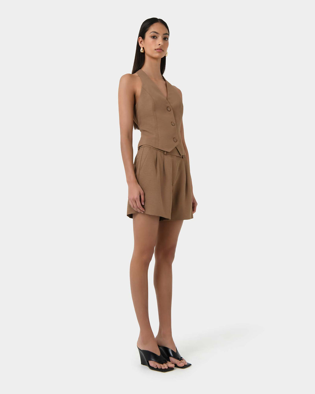 Lexee Tailored Vest in tobacco — side view
