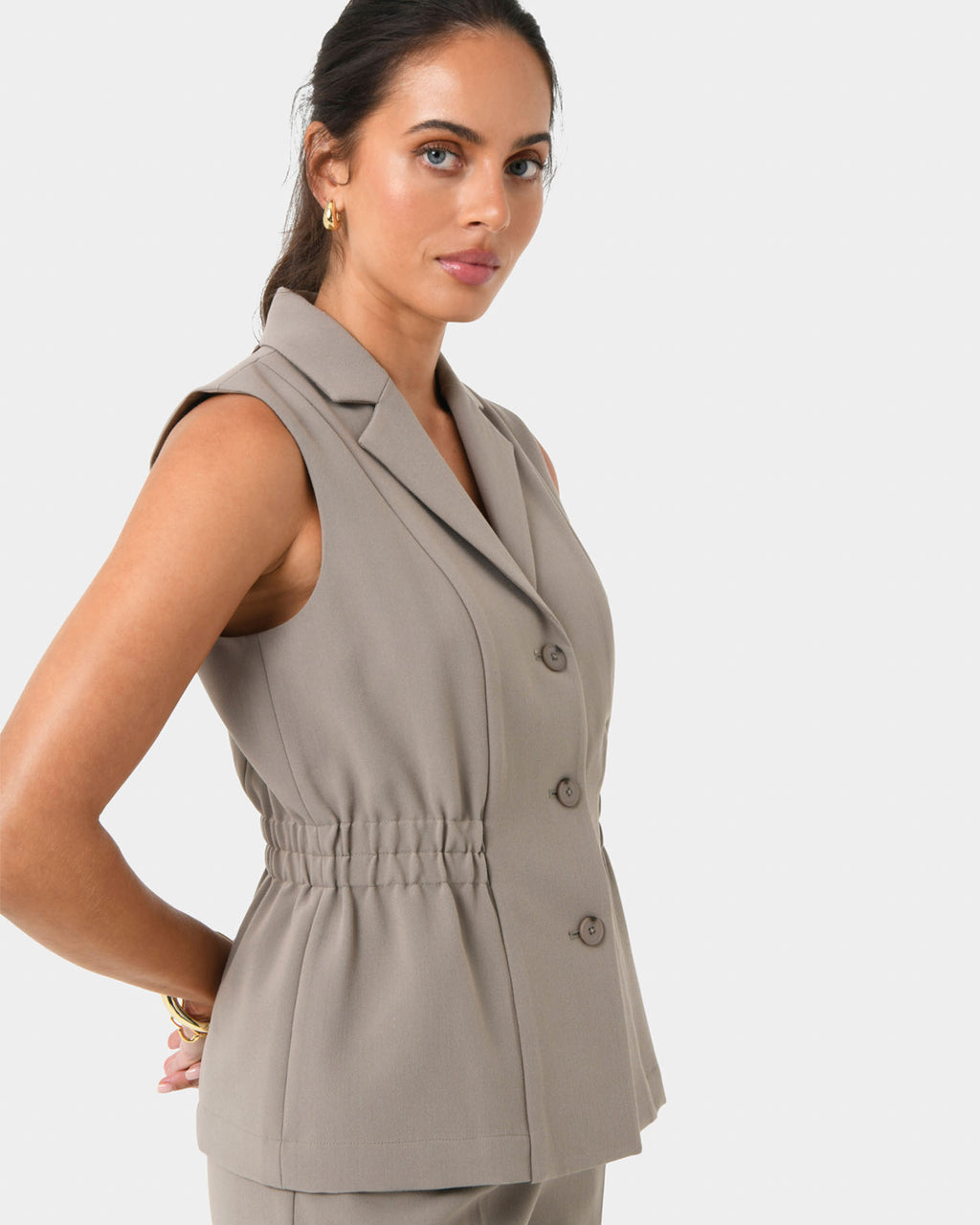 Jordy Longline Vest in stone — side view