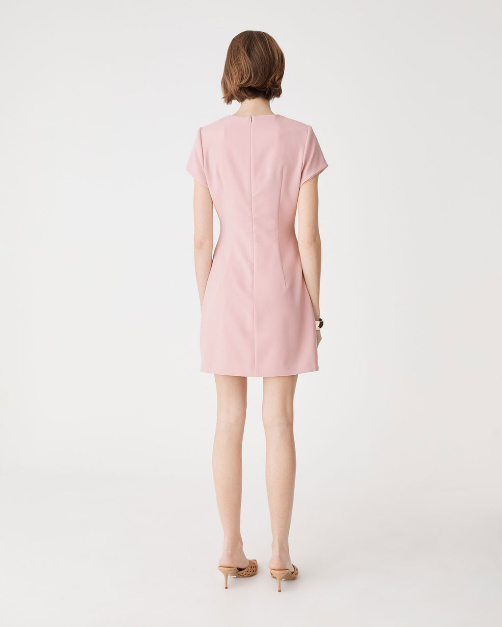 Hannah Tailored Mini Dress in shell pink — back view