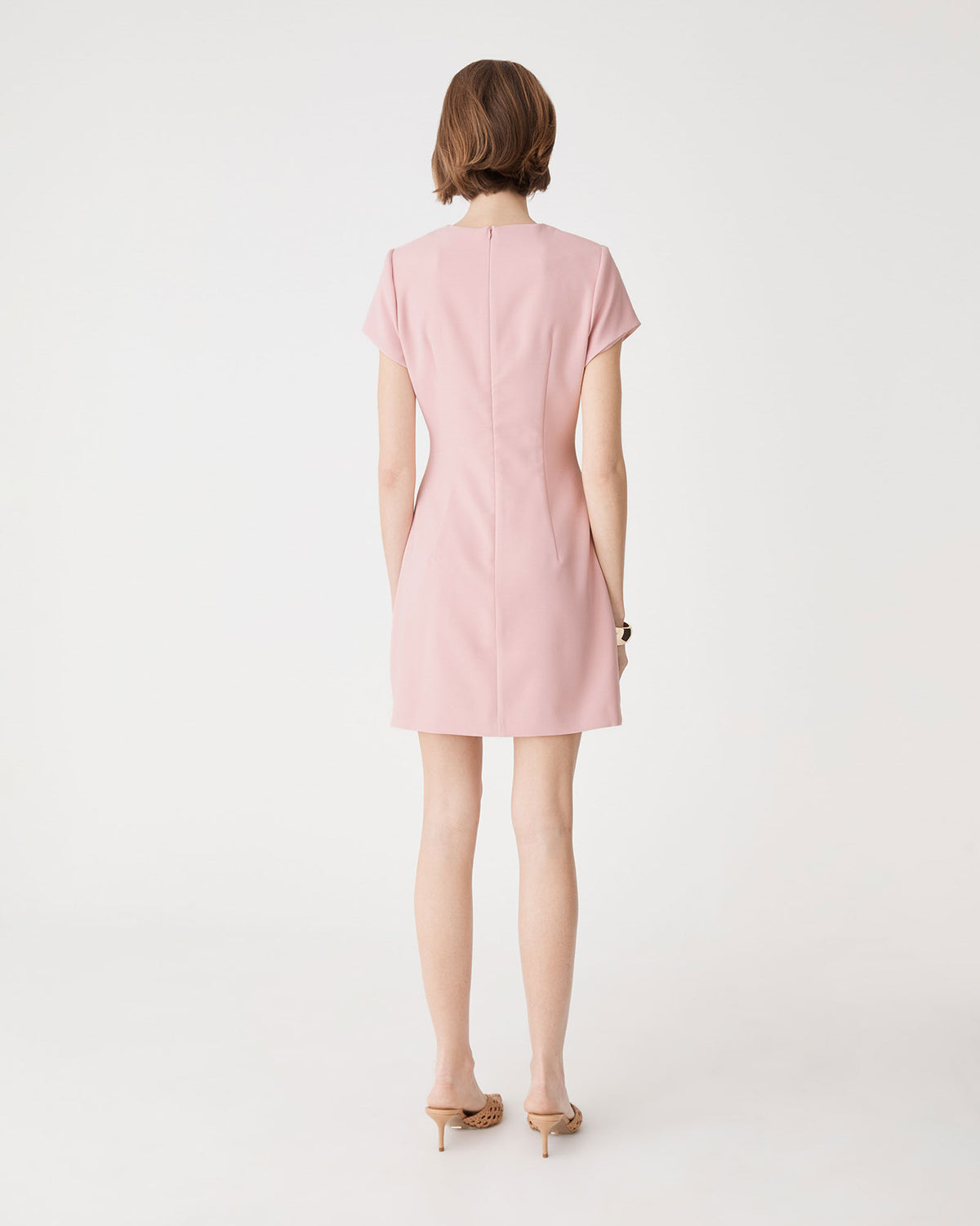 Hannah Tailored Mini Dress in shell pink — back view