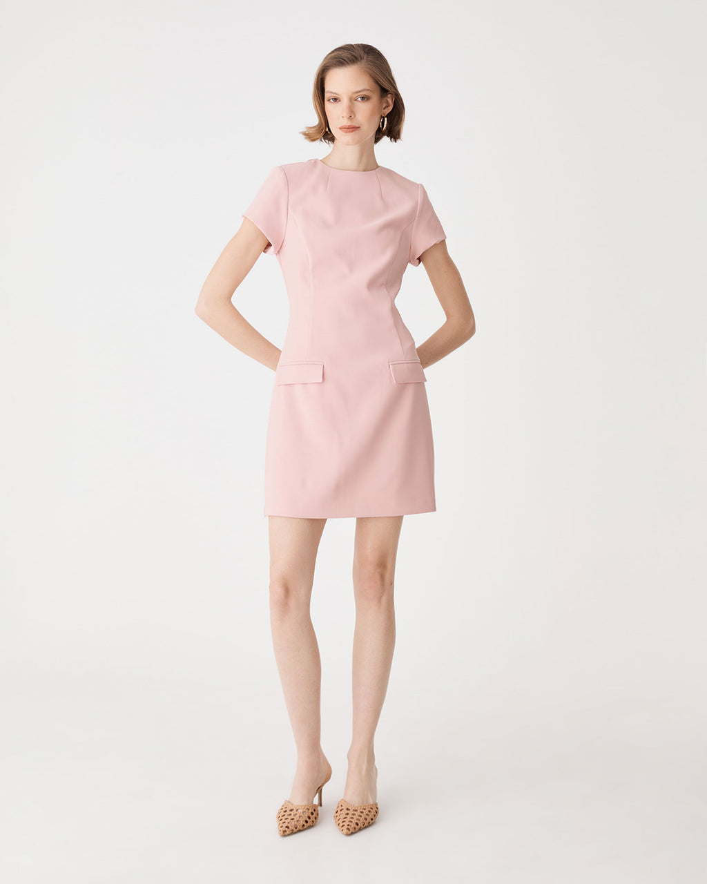 Hannah Tailored Mini Dress in shell pink — full-length view 2