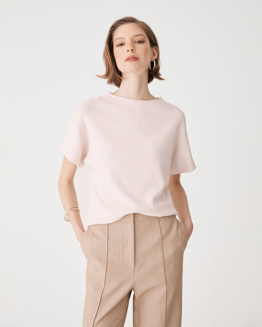 Jemma Relaxed Knit Top in blush pink — close-up view