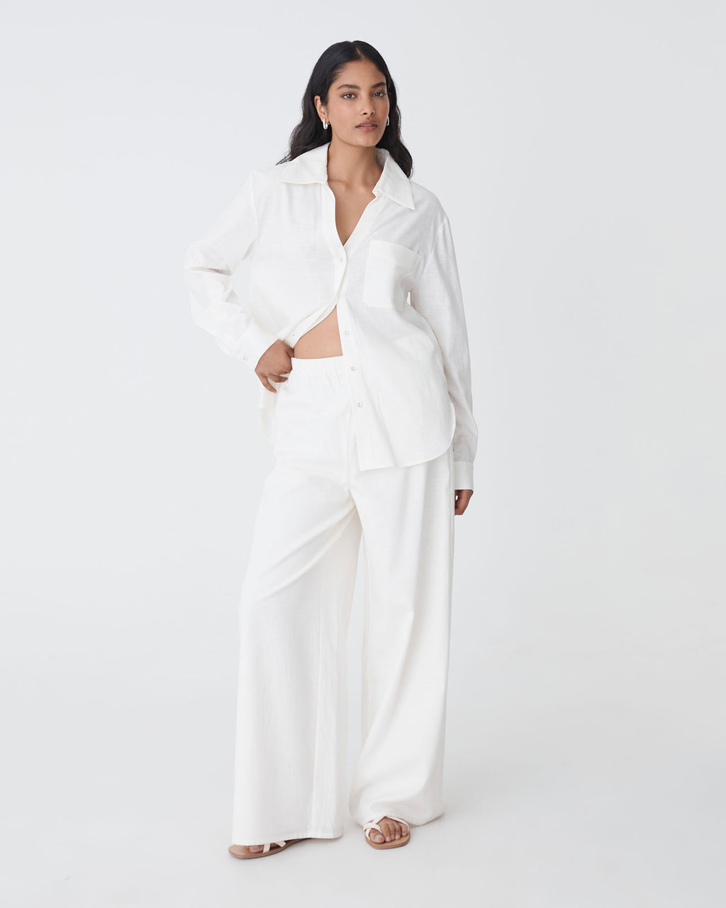 Jazie Tencel Linen Pants in ivory — full-length view
