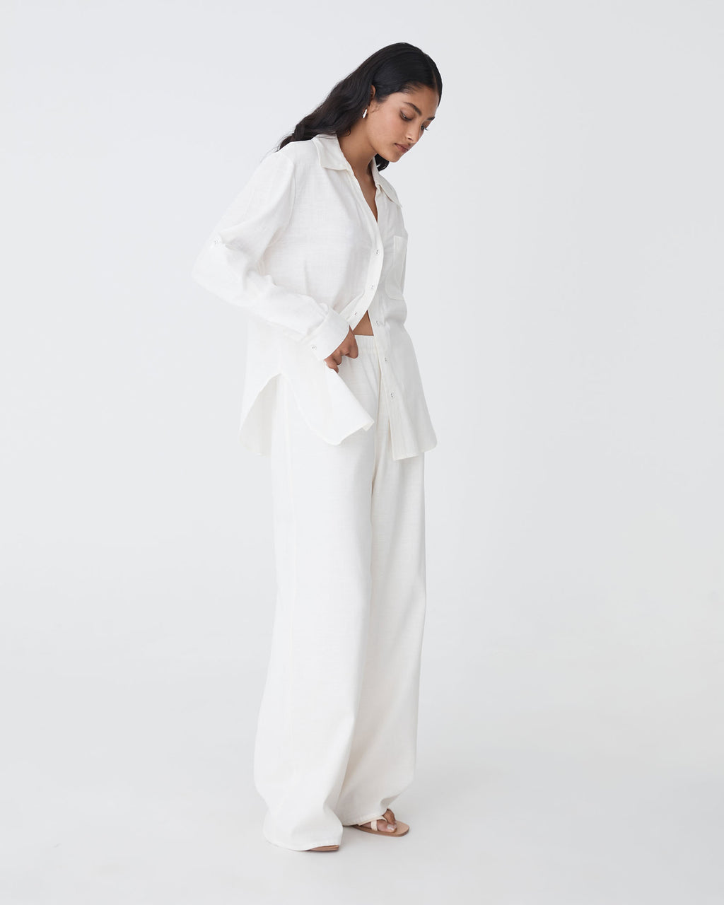 Jazie Tencel Linen Pants in ivory — side view