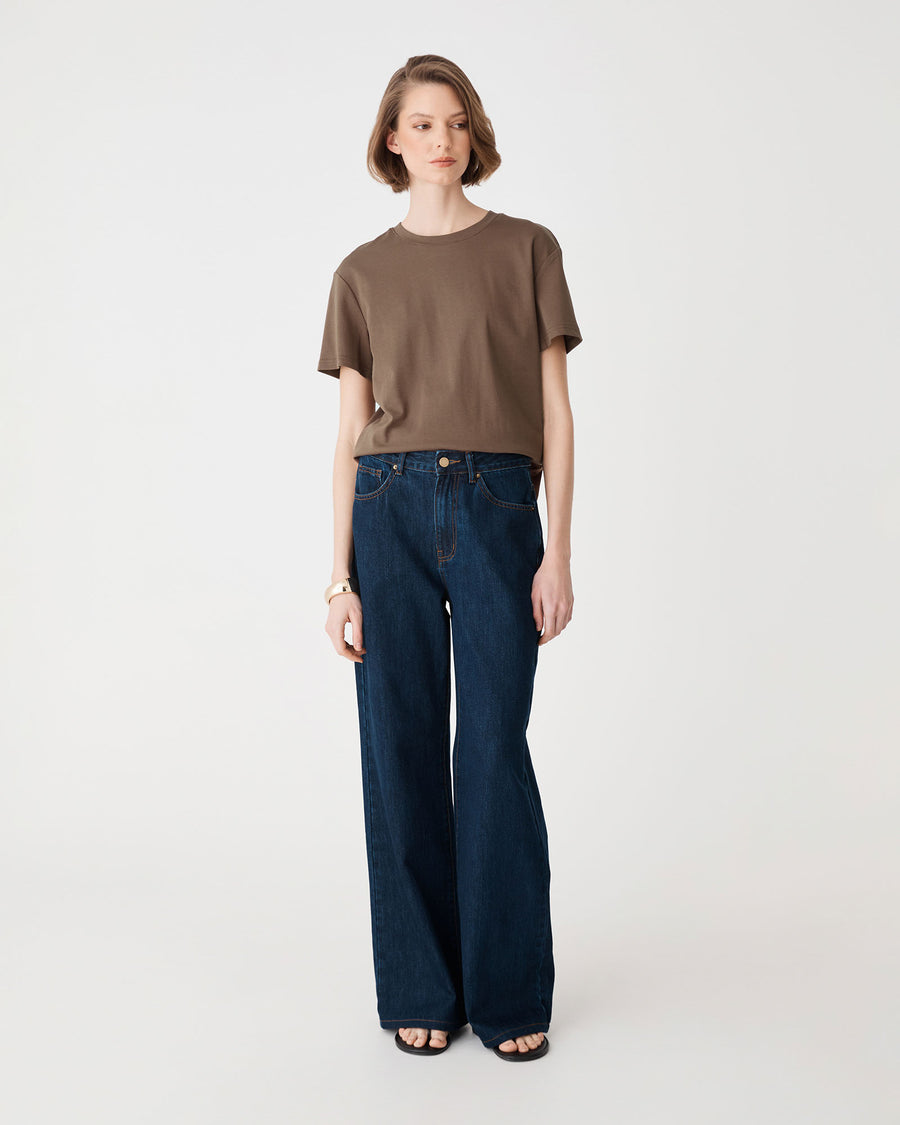 May Relaxed Cotton T-shirt in mocha — full-length view