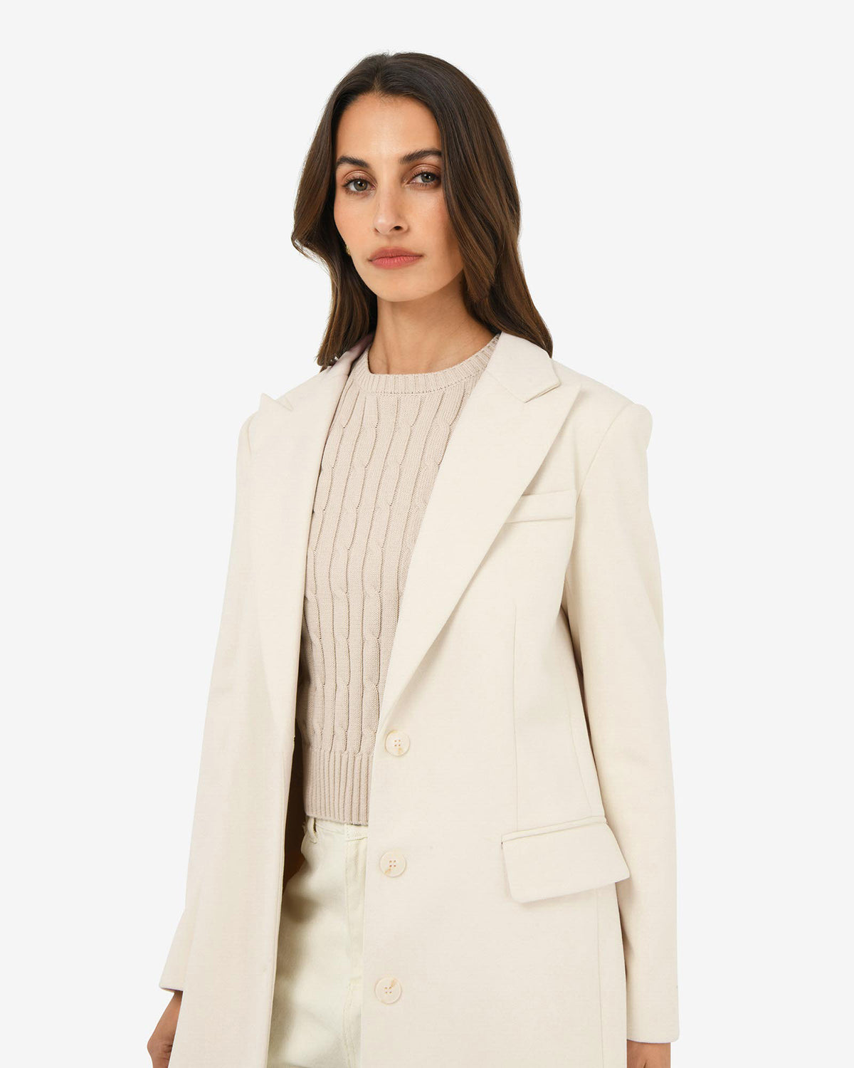 Cassandra Tailored Coat in ecru — close-up view