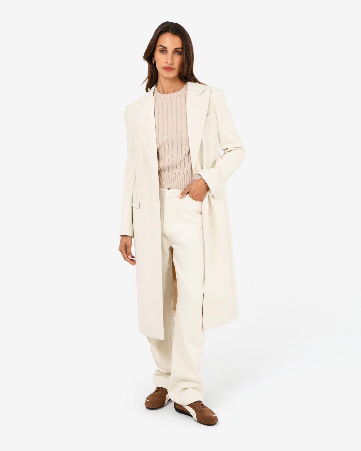 Cassandra Tailored Coat in ecru — full-length view 2