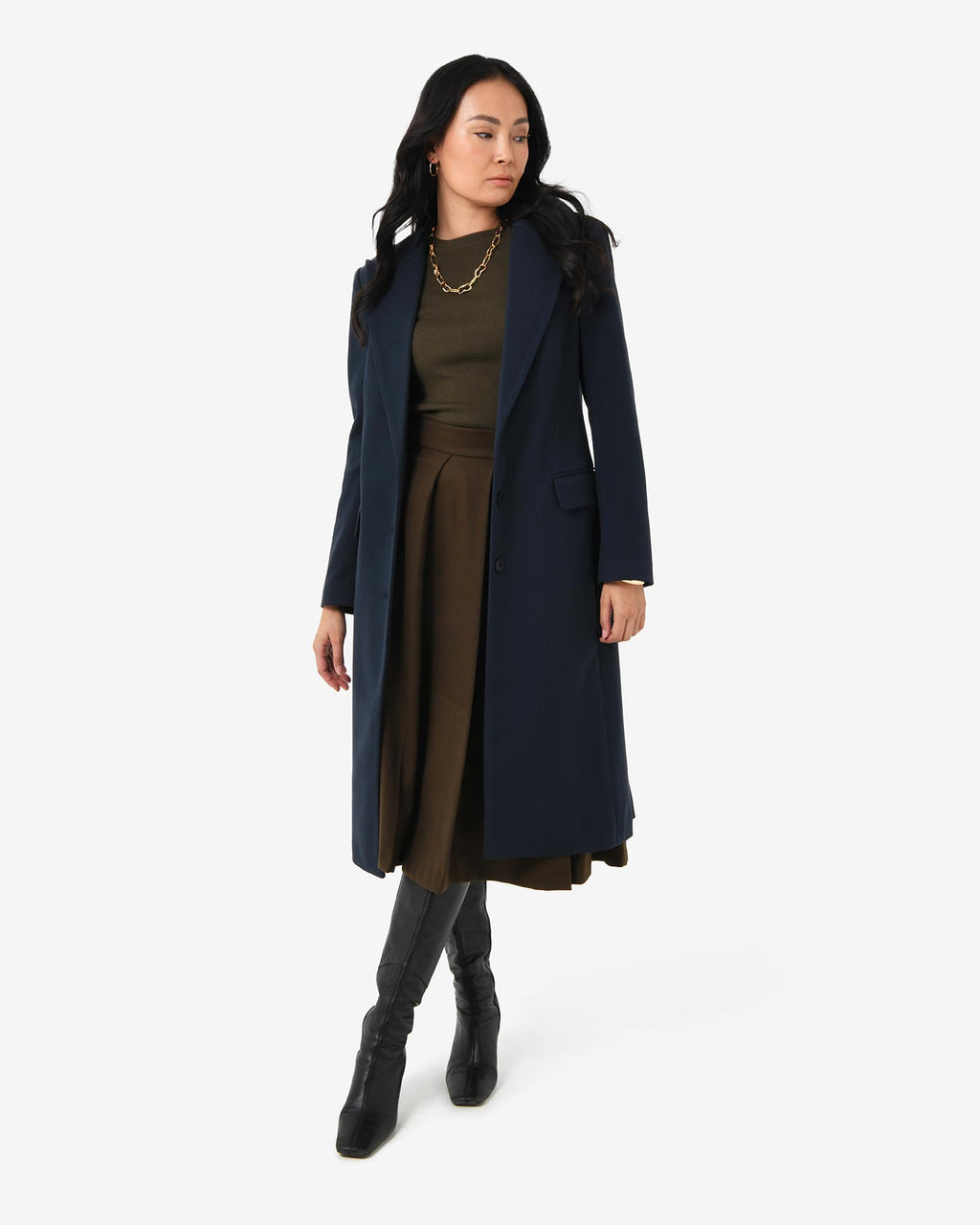 Cassandra Tailored Coat in navy — full-length view
