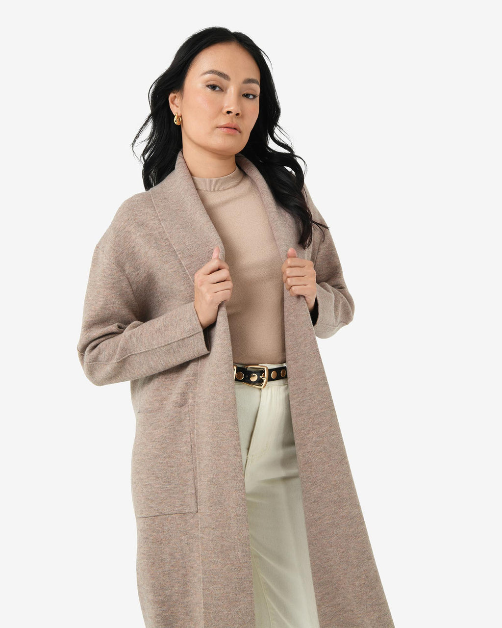 Yara Wool Blend Coatigan in beige — close-up view