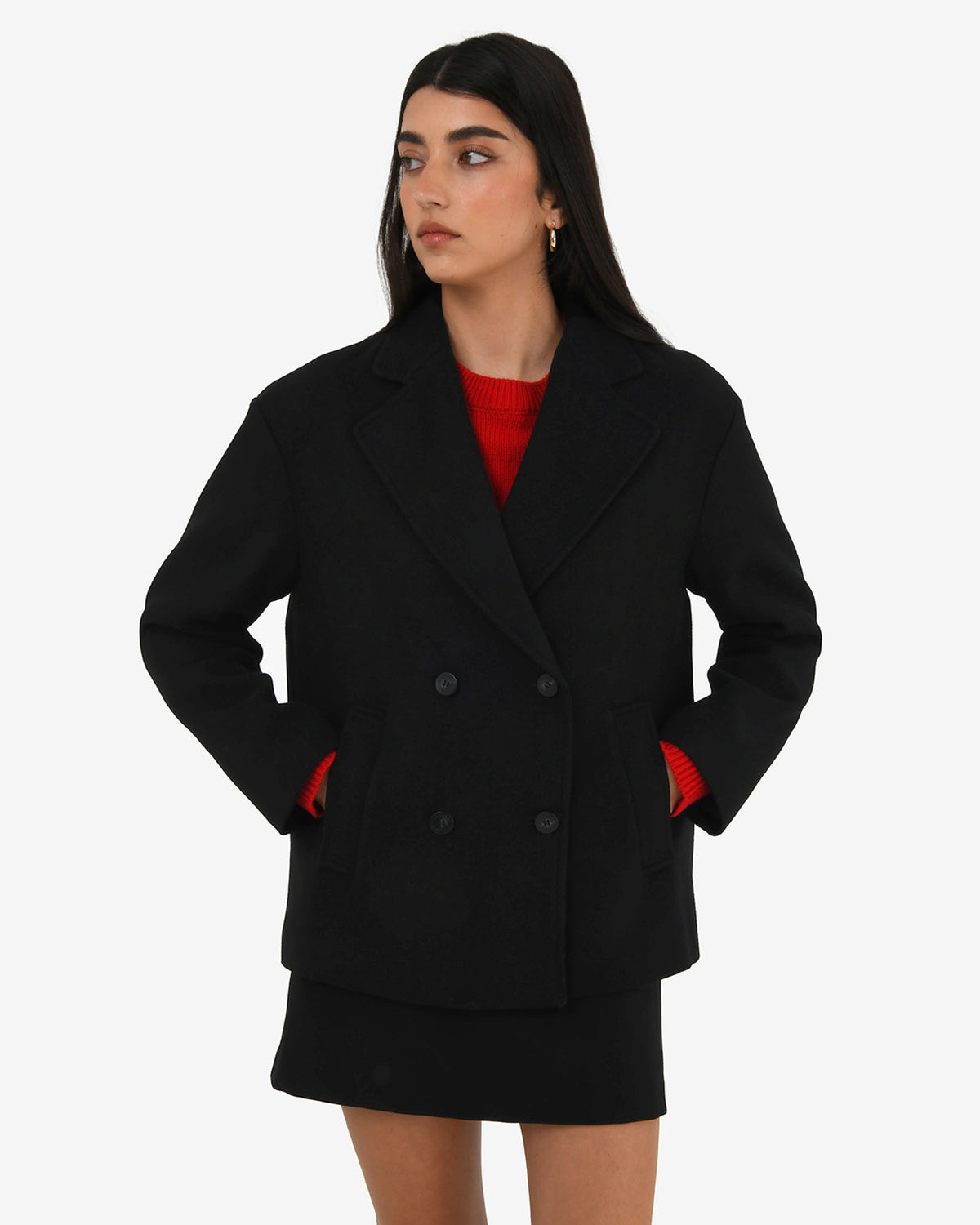 Tamara Cropped Peacoat in black — close-up view