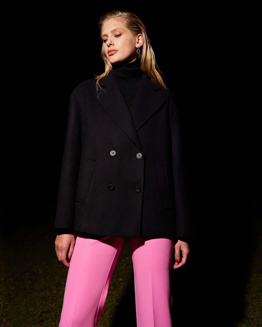 Tamara Cropped Peacoat in black — close-up view 2