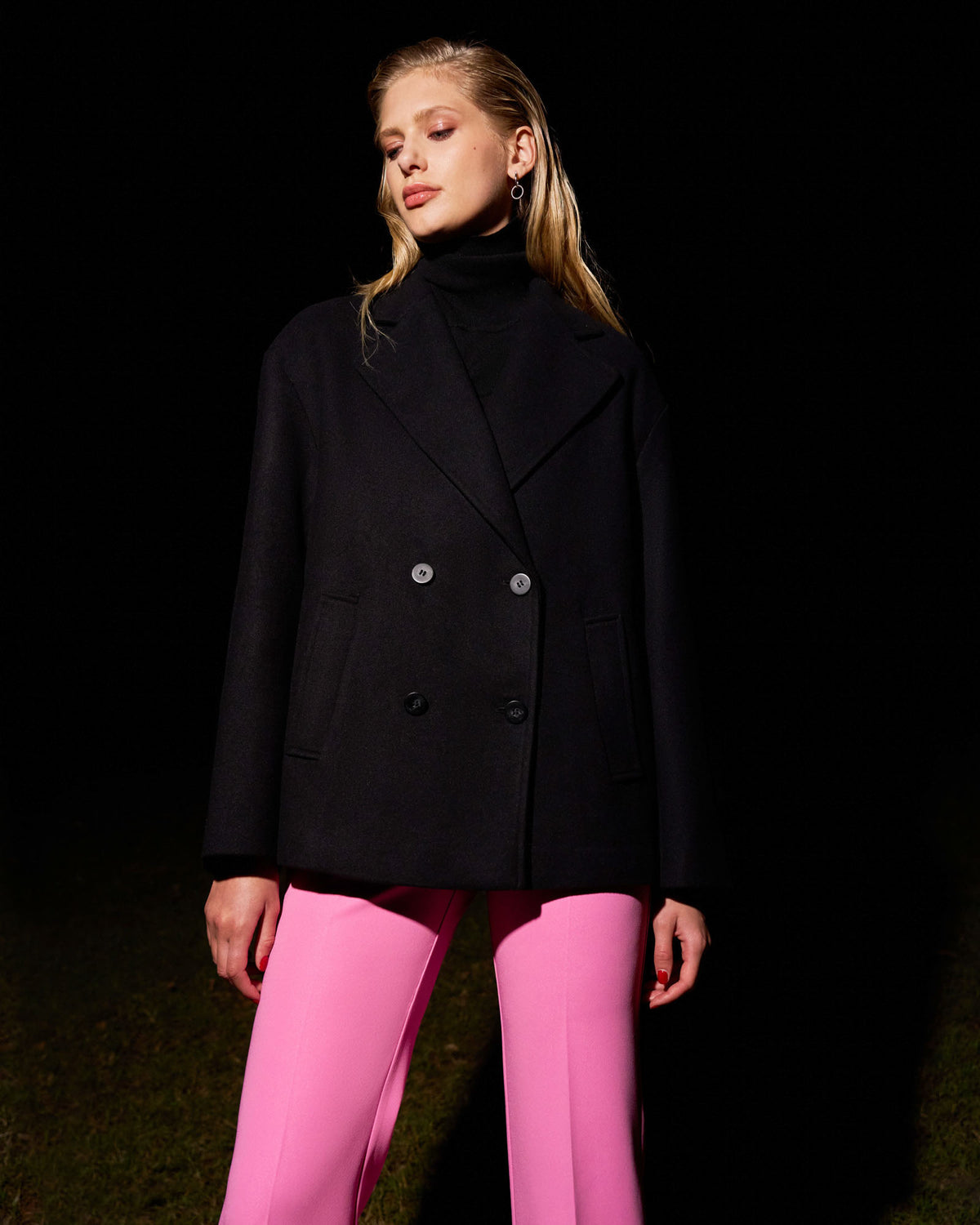 Tamara Cropped Peacoat in black — close-up view 2