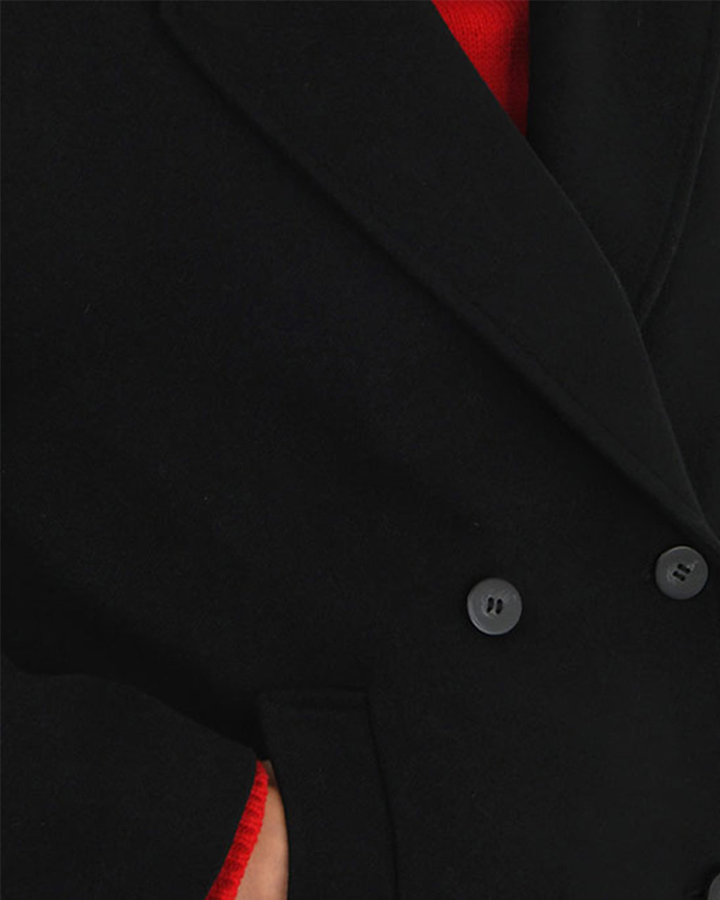 Tamara Cropped Peacoat in black — fabric detail