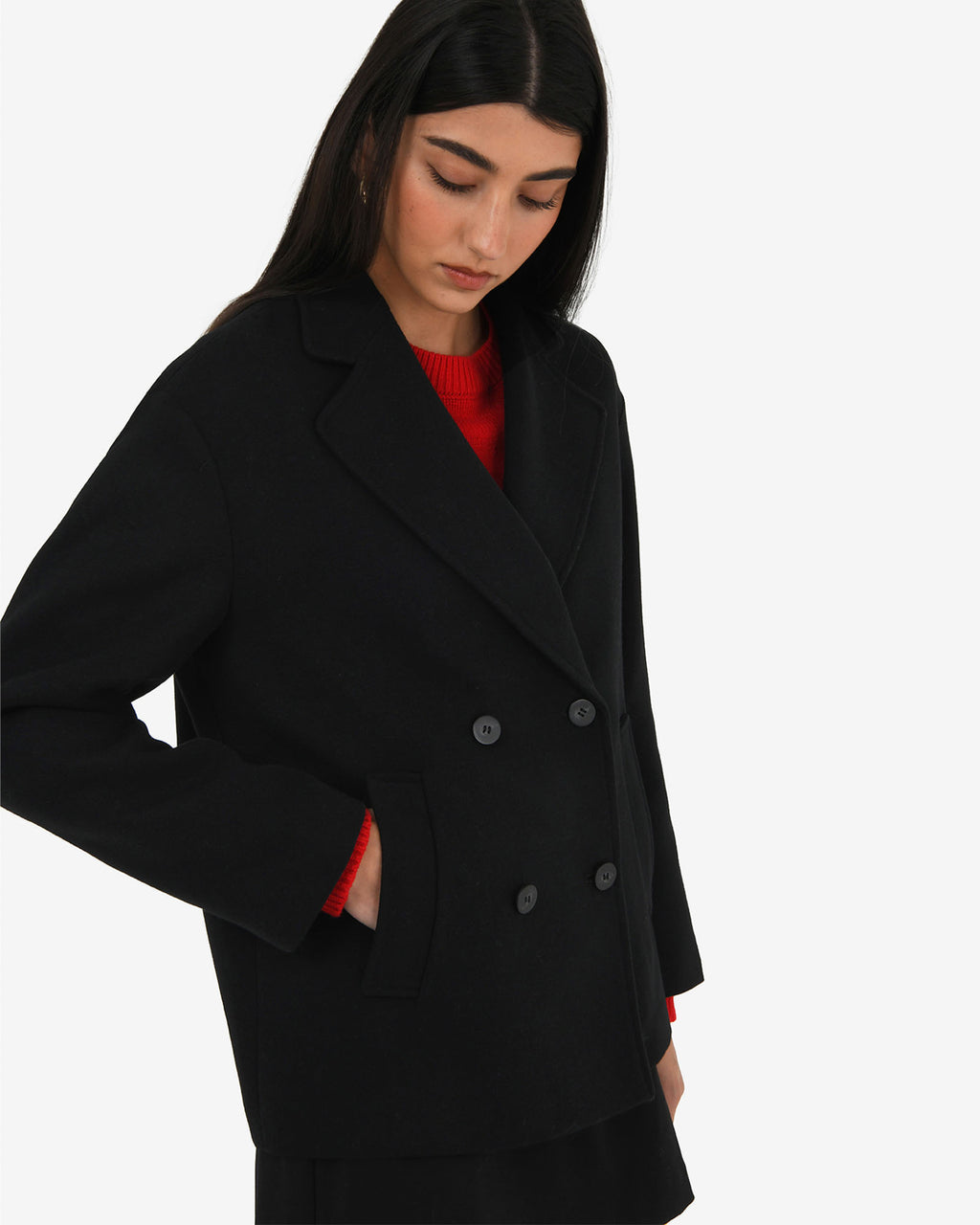Tamara Cropped Peacoat in black — side view