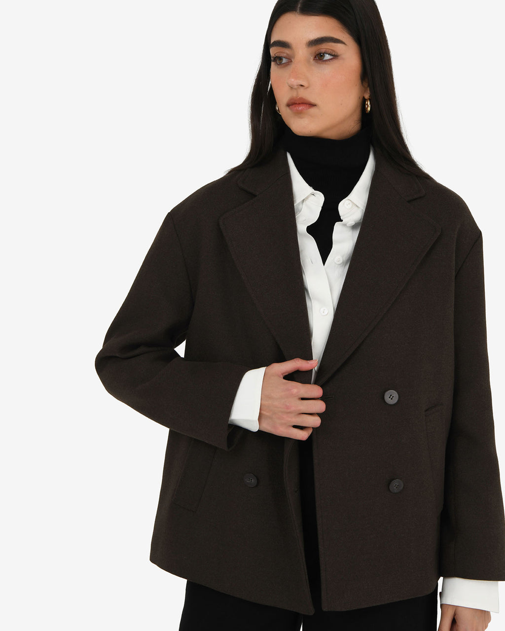 Tamara Cropped Peacoat in ganache — close-up view