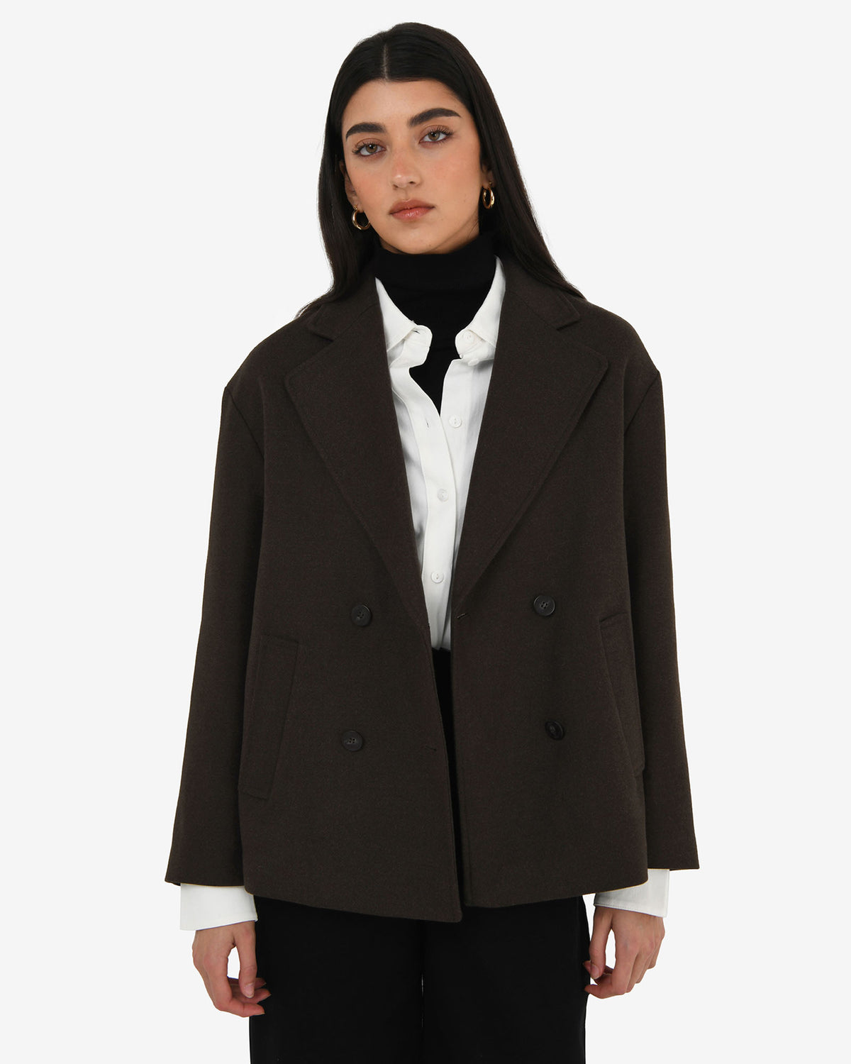 Tamara Cropped Peacoat in ganache — close-up view 2