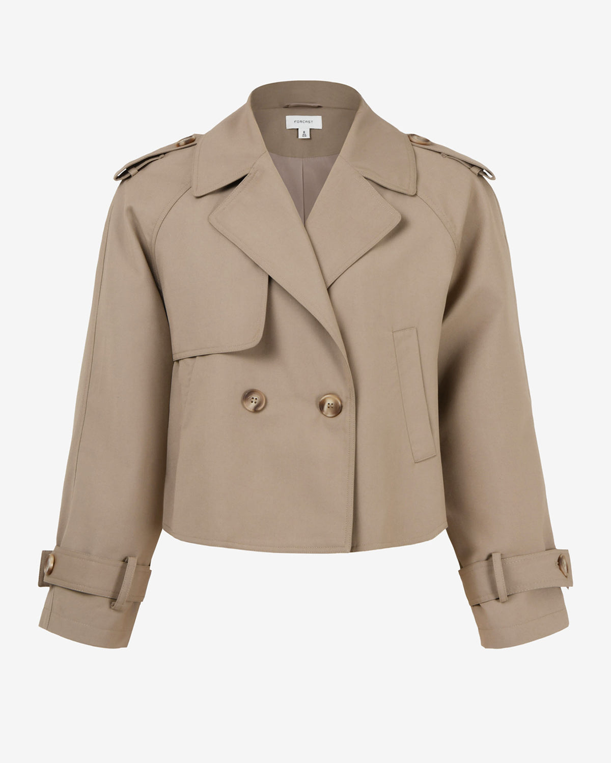Collins Cropped Trench Coat in beige — product-only view