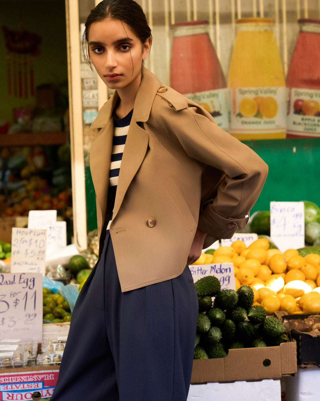 Collins Cropped Trench Coat in beige — alternate view 2
