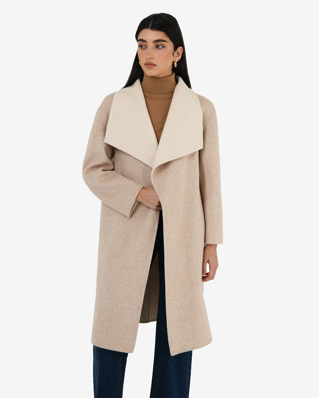 Diana Wool Blend Cocoon Coat in oat marle — close-up view