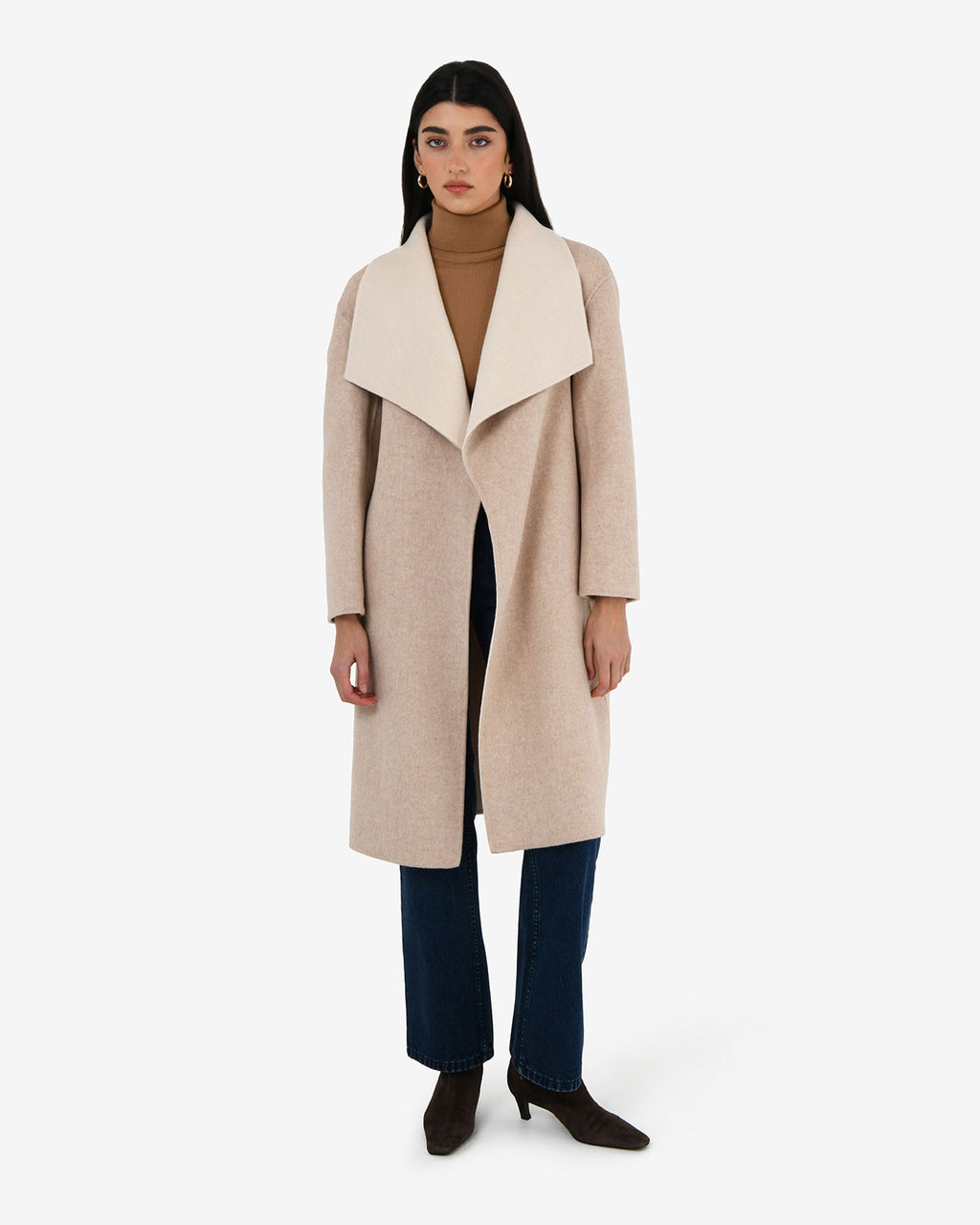 Diana Wool Blend Cocoon Coat in oat marle — full-length view