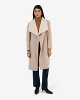 Diana Wool Blend Cocoon Coat in oat marle — full-length view