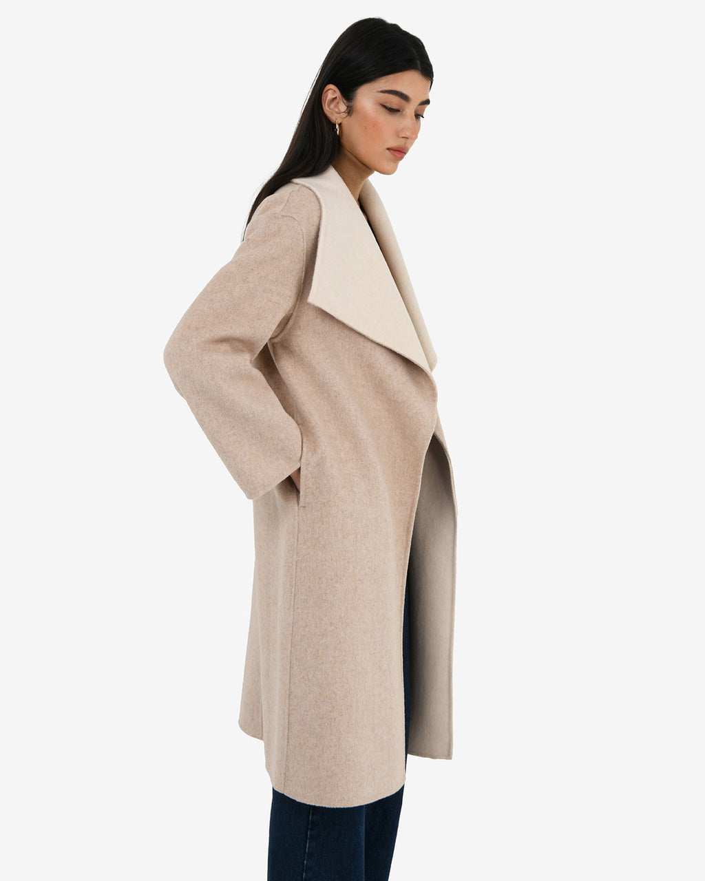 Diana Wool Blend Cocoon Coat in oat marle — side view