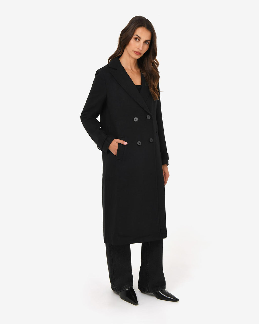 Jacquie Double Breasted Coat in black — side view
