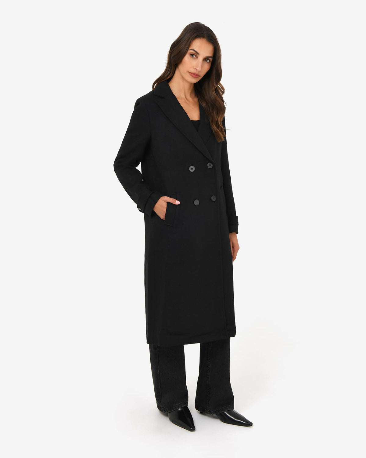 Jacquie Double Breasted Coat in black — side view